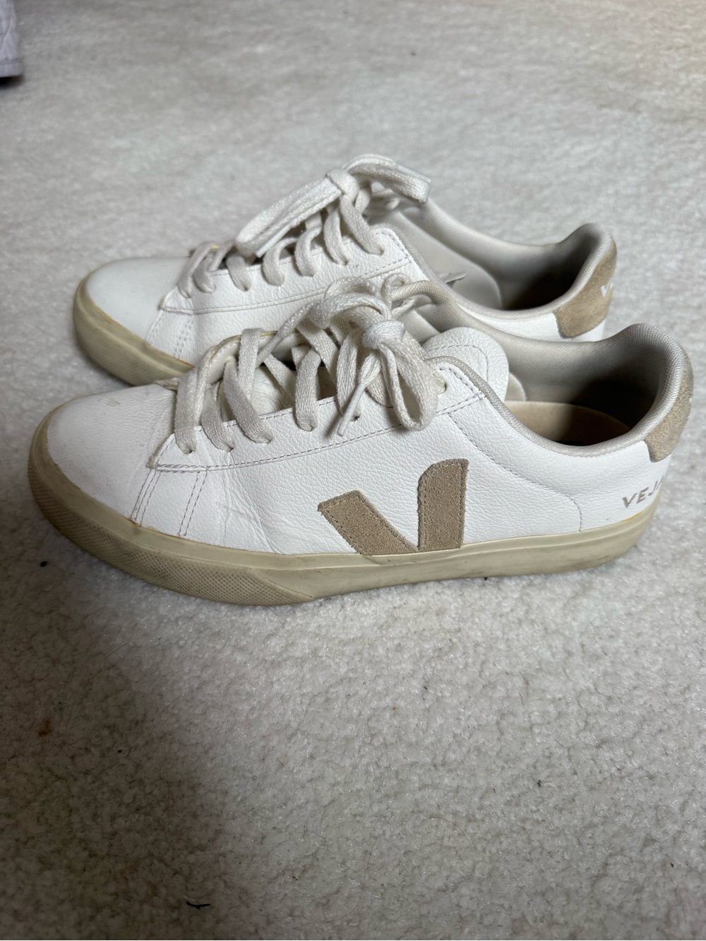 Veja White Sneakers with Beige Suede V Accent - Women's